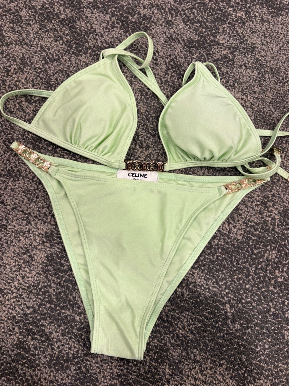Mint Green Triangle Bikini with Gold Chain Details